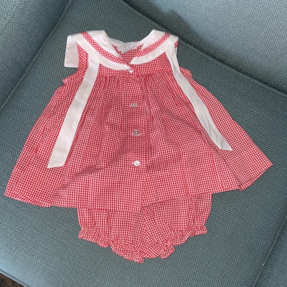 C. I. Castro and company red check sailor dress and bloomers set 3 Months - Picture 5 of 5